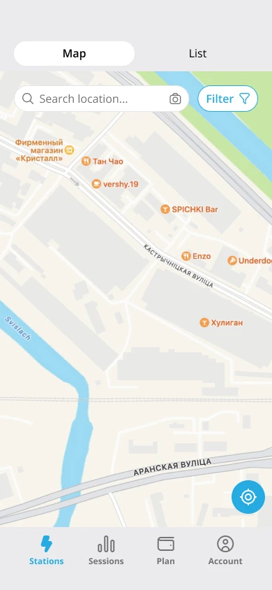 Vue de la carte des stations