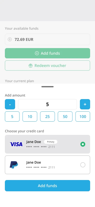 Funding account with a credit card