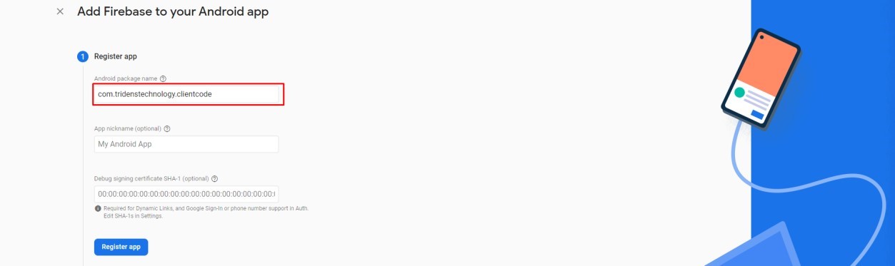Configuration d&rsquo;application Android - Étape 1