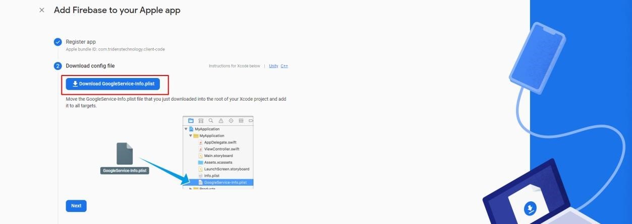 Configuration d&rsquo;application iOS - Étape 2