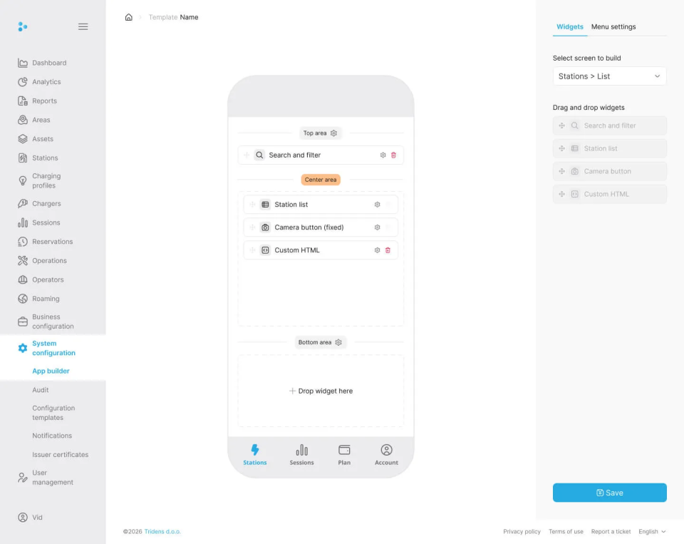 App builder save configuration