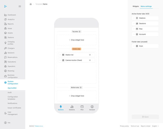 Menu settings tab configuration