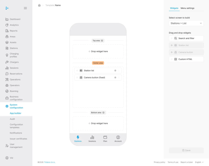 Widgets tab configuration