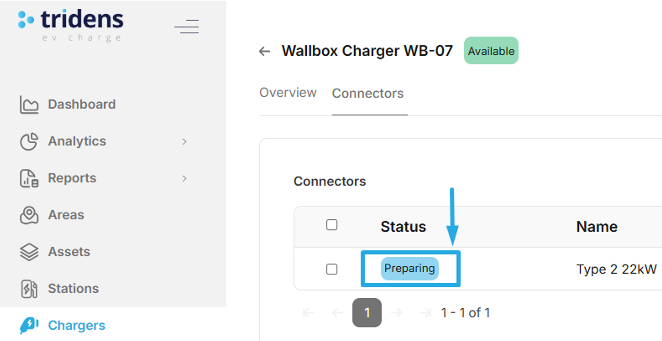 Connector has non-proper status on Tridens web dashboard.