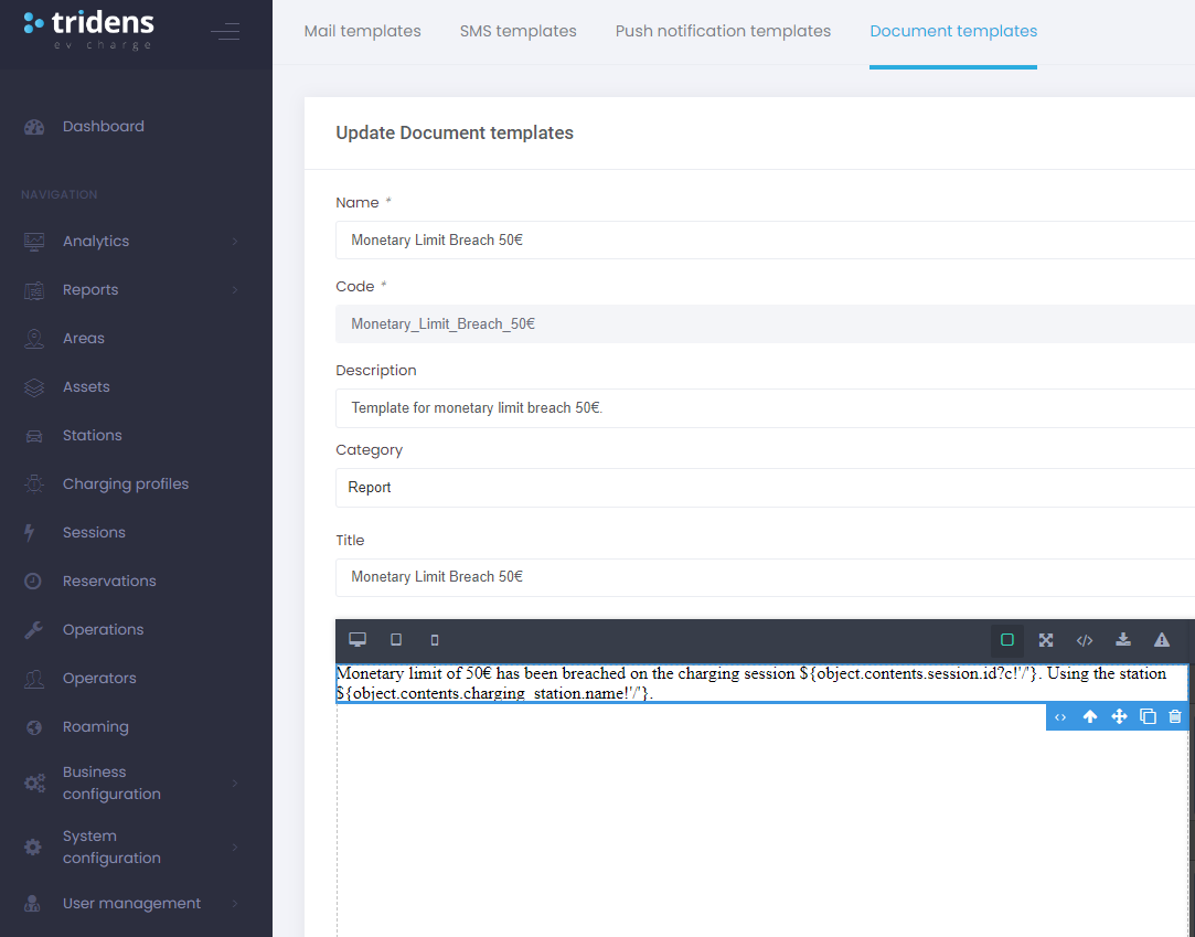 Konfiguracija predloge obvestila
