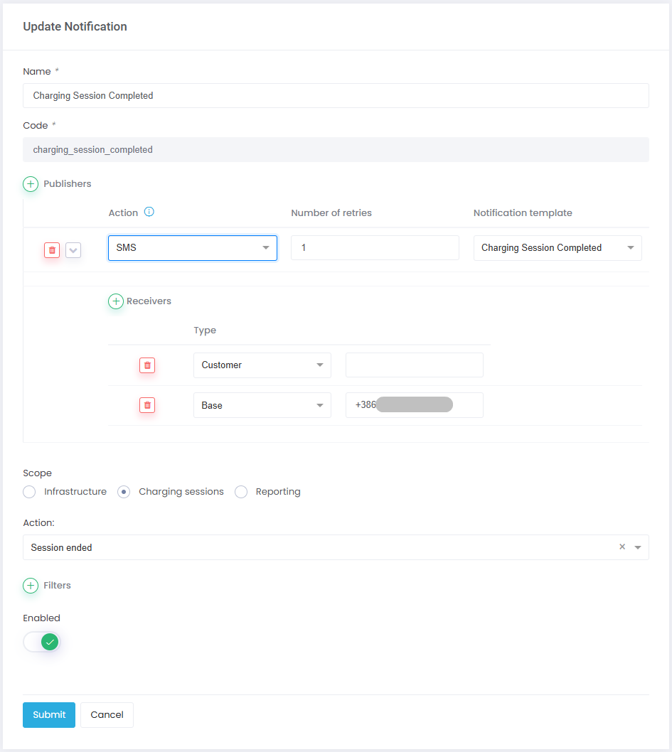 Konfiguracija pravila obveščanja z založnikom SMS