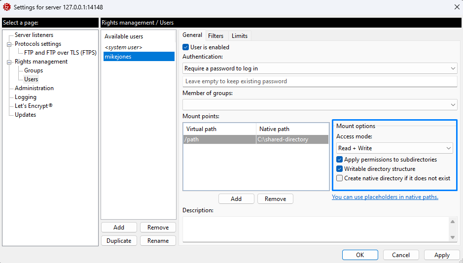 Nastavitve strežnika
