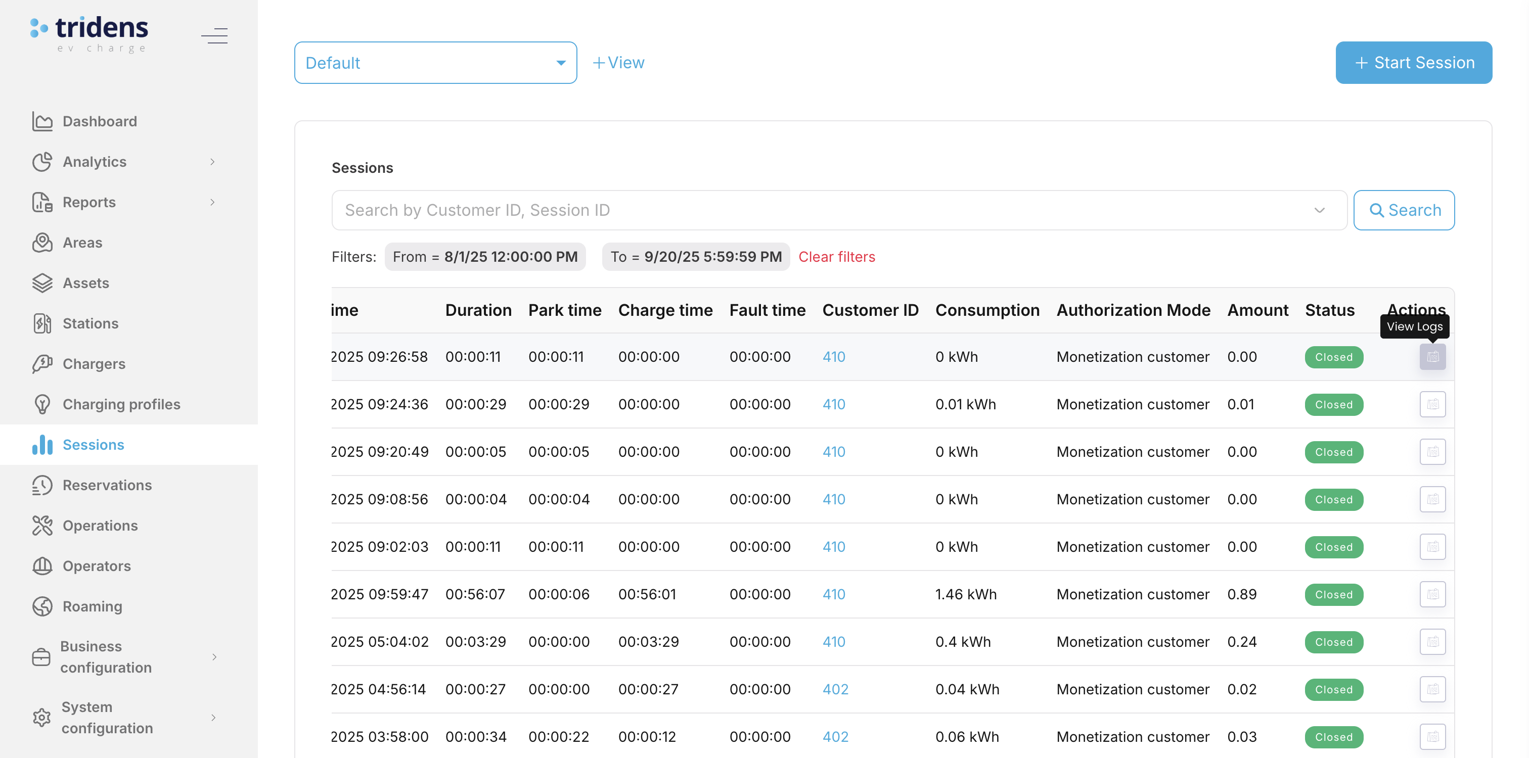 Pogled dnevnikov komunikacije OCPP