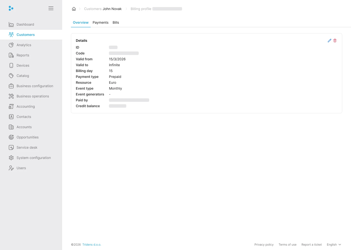 Fig. 13: Billing Profile Overview