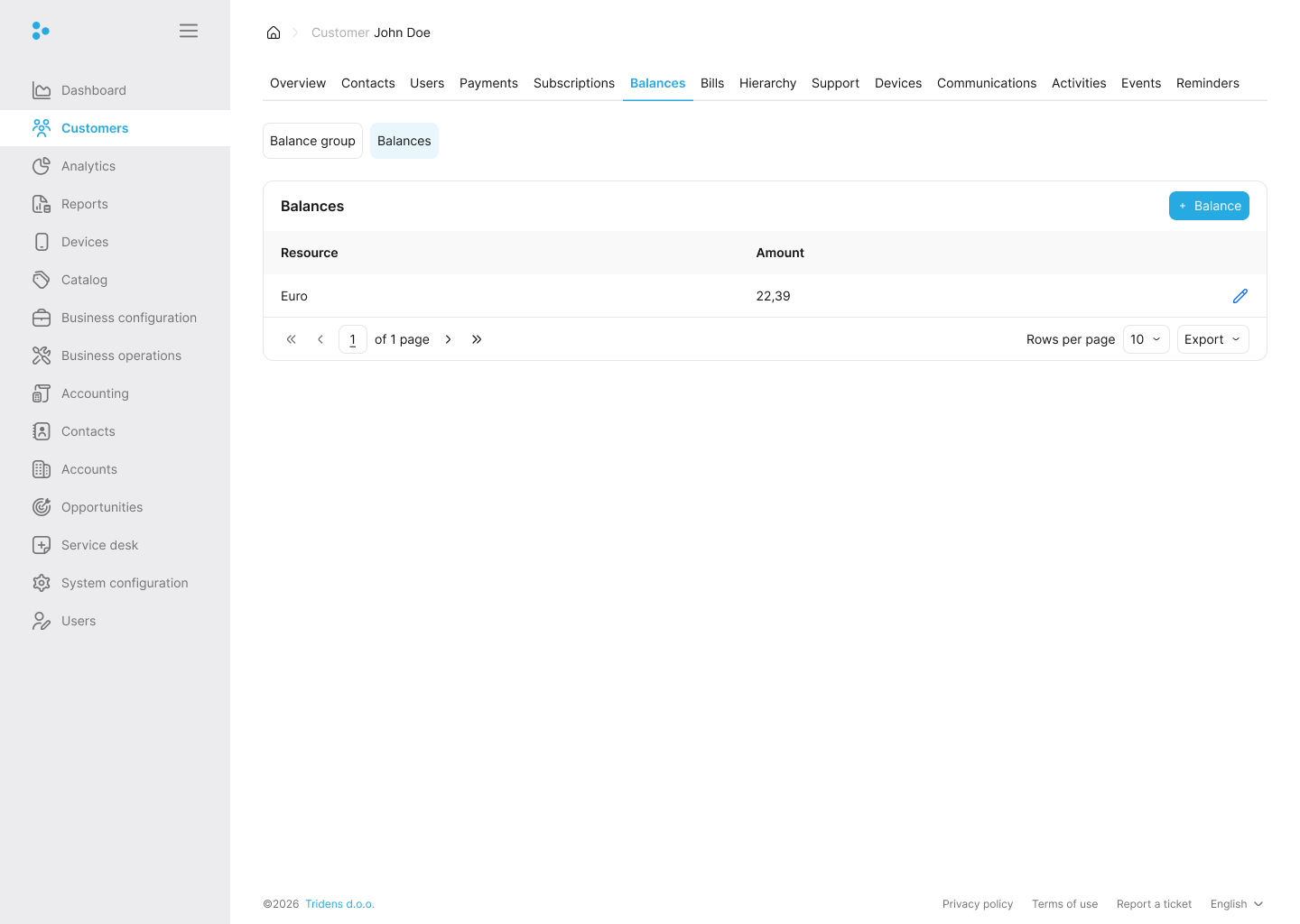 Fig. 11: Customer Balances Tab