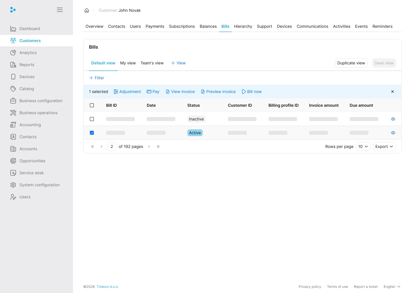 Fig. 14: Customer Bills Tab