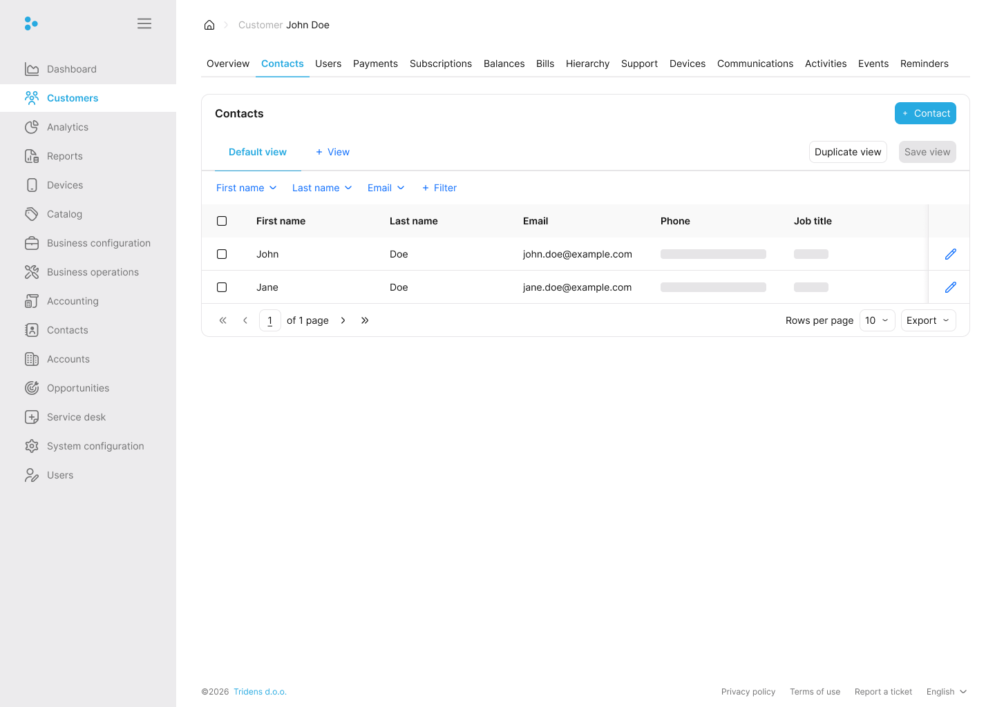 Fig. 8: Customer Contacts Tab