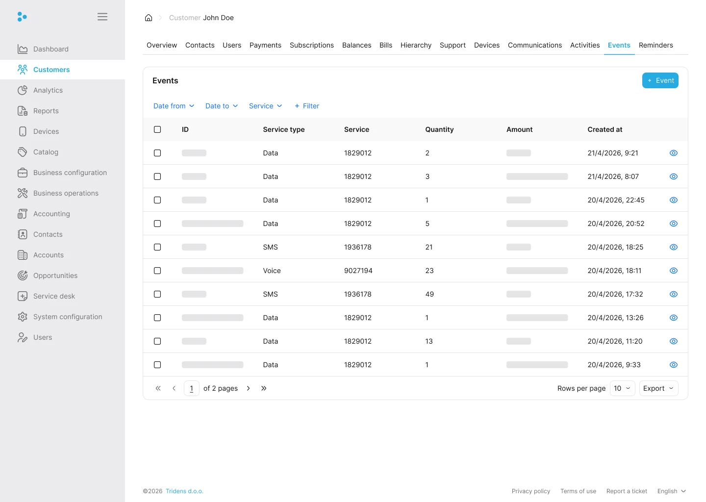 Fig. 20: Customer Events Tab