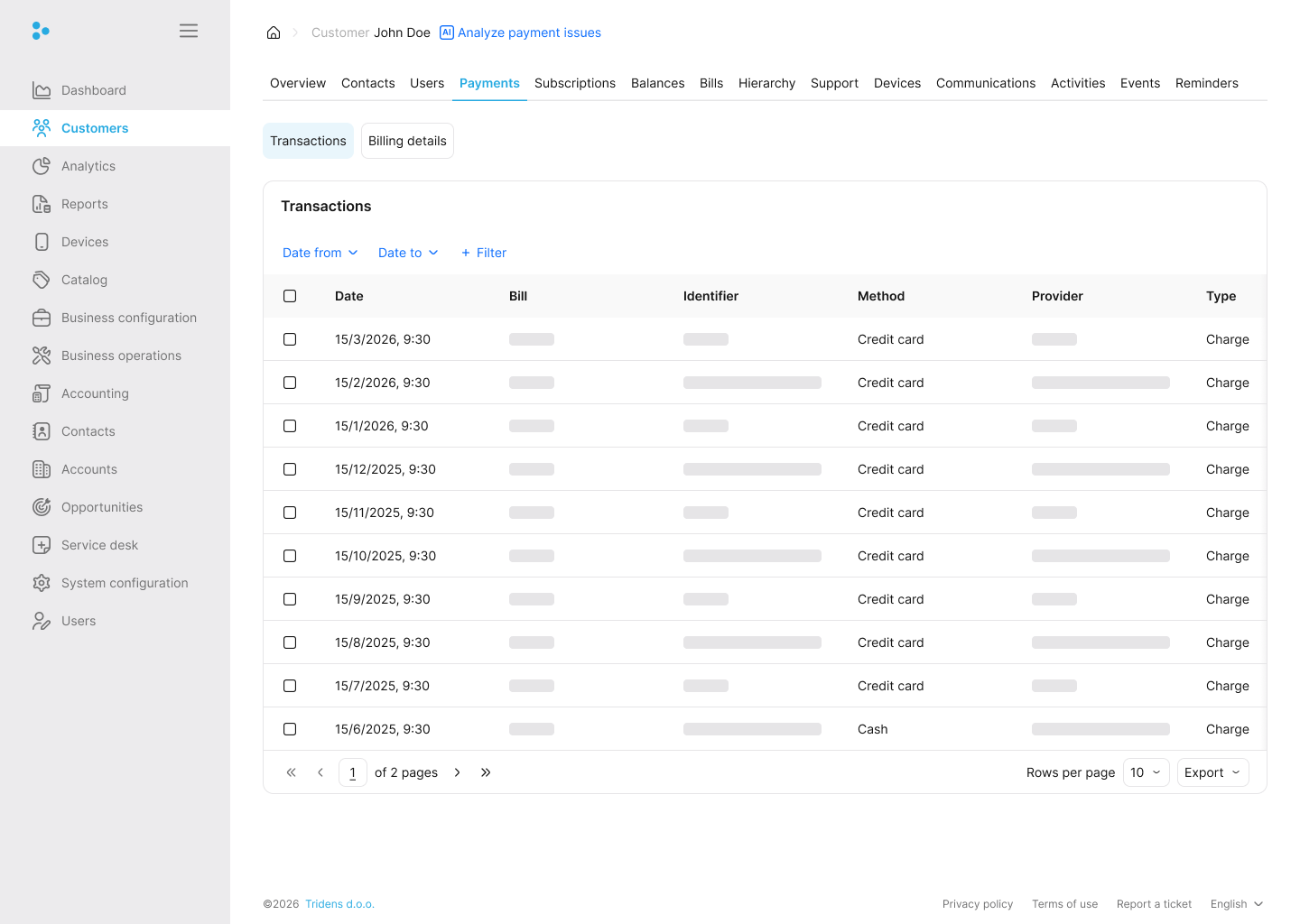 Fig. 9: Customer Payments Tab