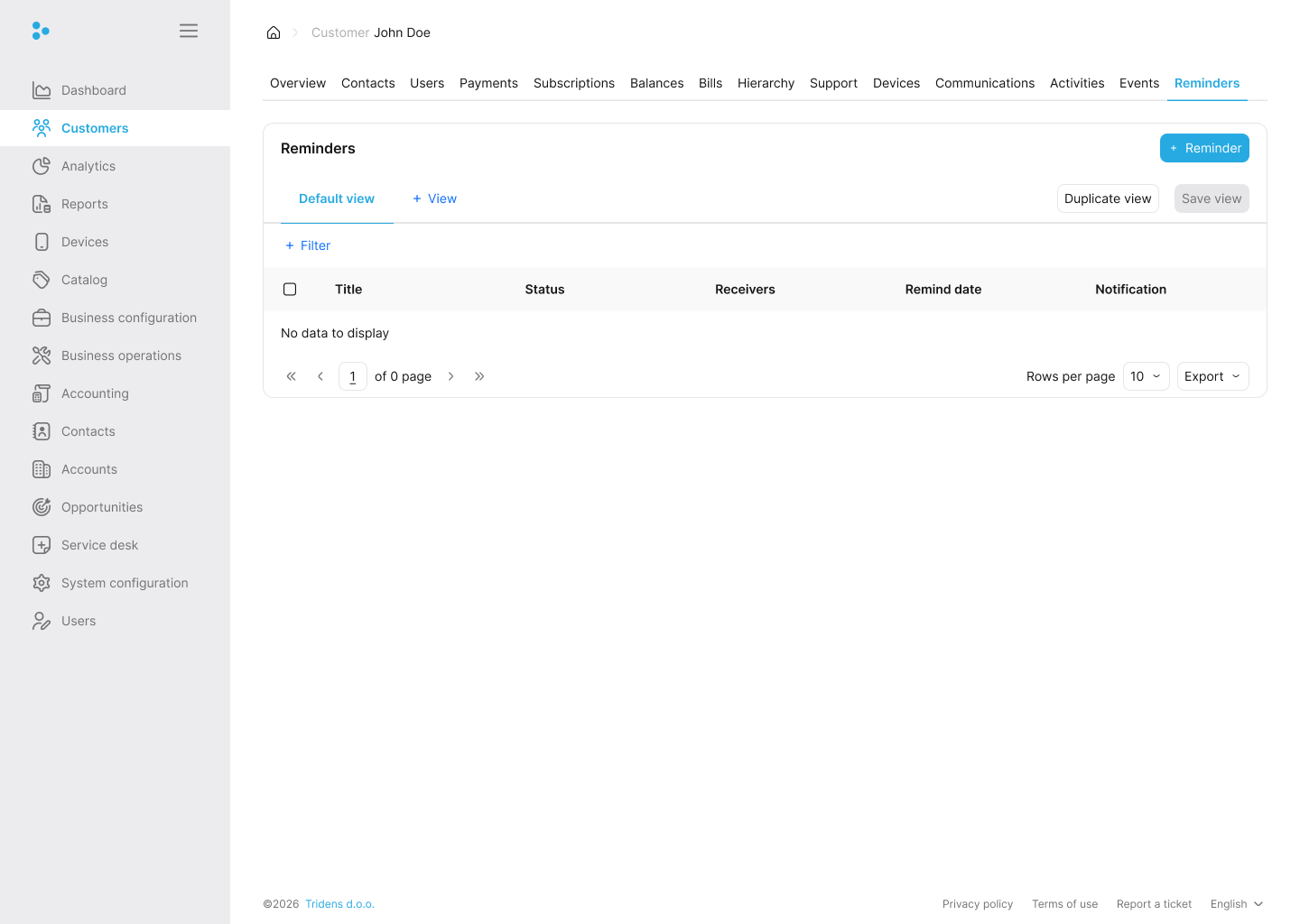 Fig. 22: Customer Reminders Tab