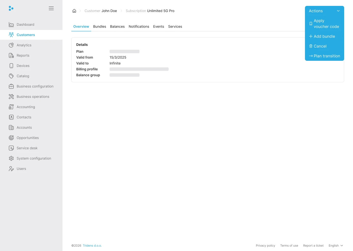 Fig. 10c: Subscription Actions Menu