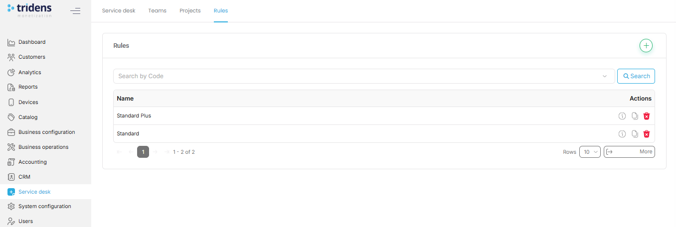 Service Desk Rules Default Page